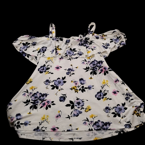 Floral Off-Shoulder Ruffle Top White Purple Blue Spring Summer Camisole Tank - Picture 4 of 6